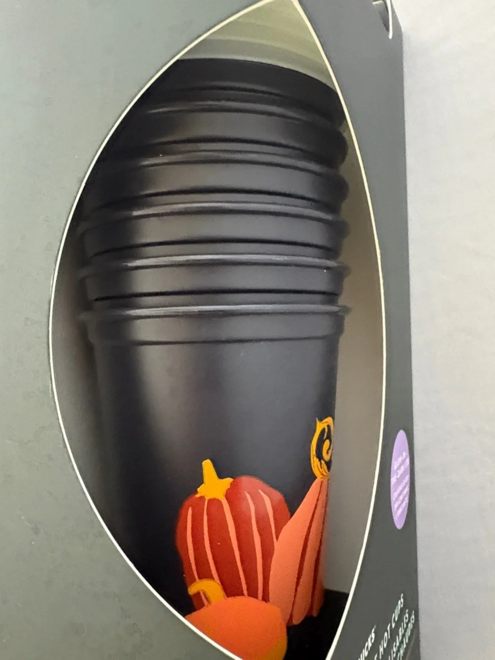 New Starbucks Gray Reusable Hot Cups with Pumpkin Accent 6 Cups Halloween